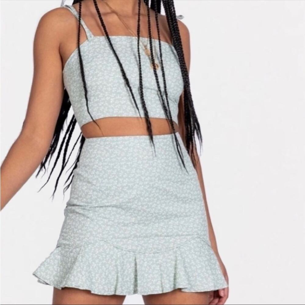NWT Princess Polly Lepko Mini Skirt Mint Garden Sage Green Ruffle Size US 2